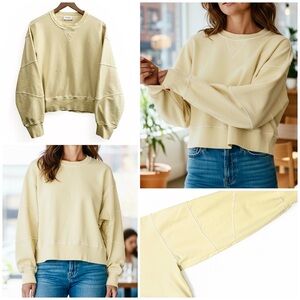 Who What Wear Yellow Dolman Sleeve Sweater with Exterior Stitching Details